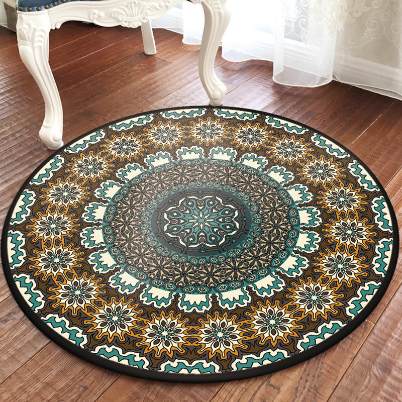 Exotic Floral Printed Rug Round Moroccan Area Carpet Easy Care Washable Indoor Rug for Home Decor