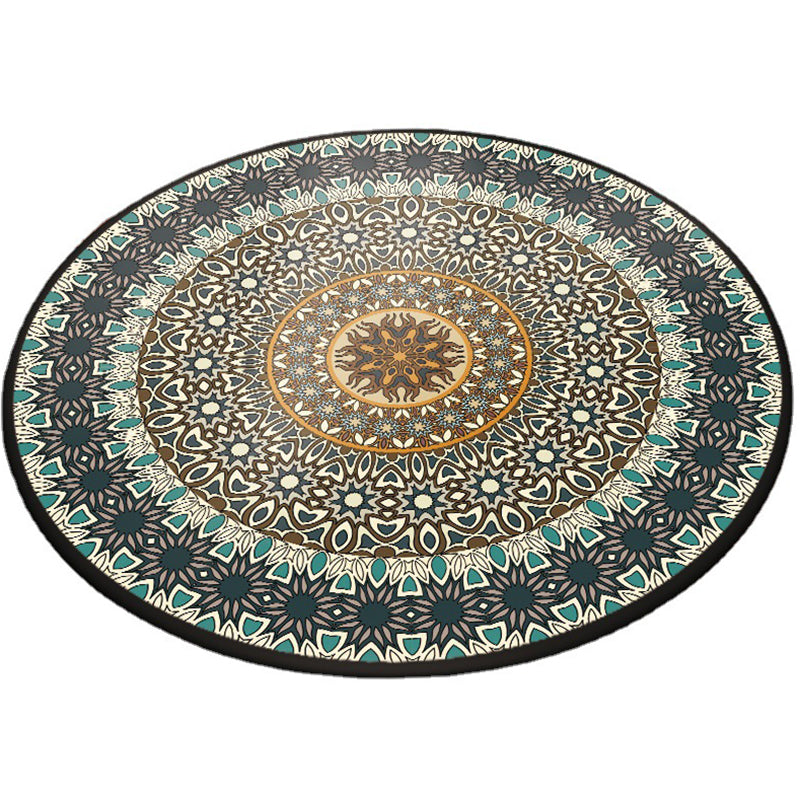 Exotic Floral Printed Rug Round Moroccan Area Carpet Easy Care Washable Indoor Rug for Home Decor