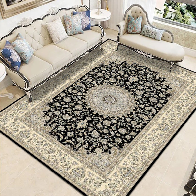 Distressed Floral Design Rug Antique Polyester Area Carpet Non-Slip Backing Carpet for Home Decor