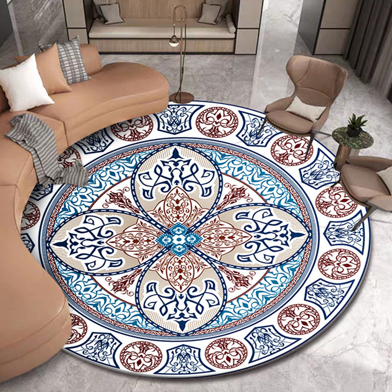 Gorgeous Victorian Area Rug Moroccan Floral Print Rug Anti-Slip Backing Round Carpet for Living Room