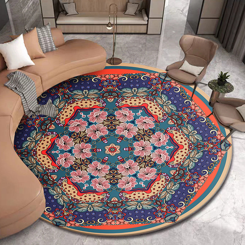 Gorgeous Victorian Area Rug Moroccan Floral Print Rug Anti-Slip Backing Round Carpet for Living Room