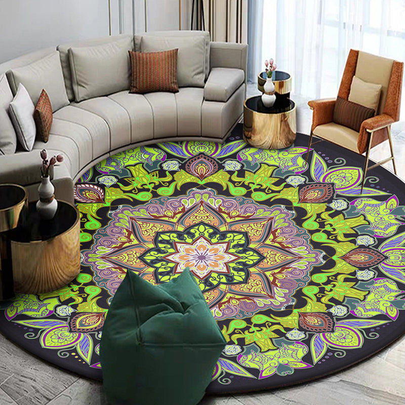 Gorgeous Victorian Area Rug Moroccan Floral Print Rug Anti-Slip Backing Round Carpet for Living Room