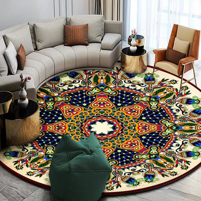 Gorgeous Victorian Area Rug Moroccan Floral Print Rug Anti-Slip Backing Round Carpet for Living Room