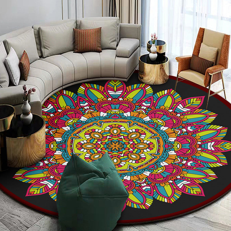 Gorgeous Victorian Area Rug Moroccan Floral Print Rug Anti-Slip Backing Round Carpet for Living Room