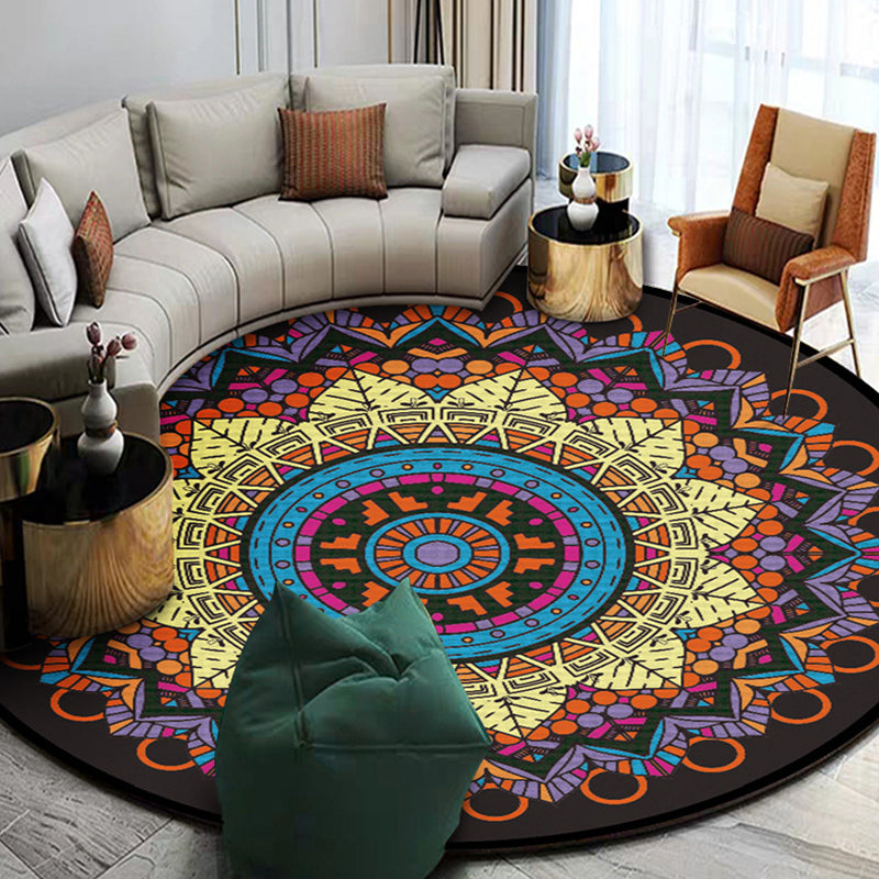 Gorgeous Victorian Area Rug Moroccan Floral Print Rug Anti-Slip Backing Round Carpet for Living Room