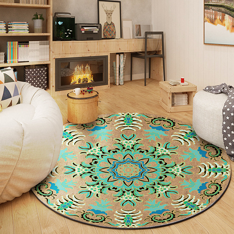 Multi-Color Floral Print Rug Moroccan Round Area Carpet Anti-Slip Backing Carpet for Living Room