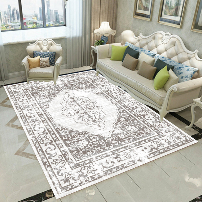 Distinctive Whitewash Indoor Rug Vintage Ethnic Area Carpet Anti-Slip Backing Rug for Home Decor