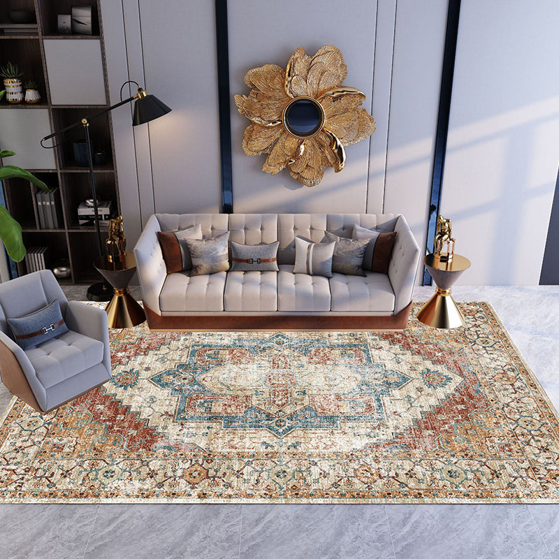 Distinctive Whitewash Indoor Rug Vintage Ethnic Area Carpet Anti-Slip Backing Rug for Home Decor