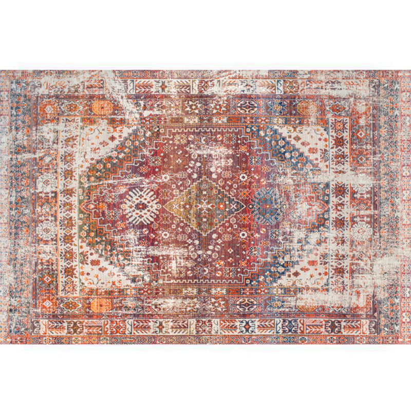 Red Whitewash Area Rug Shabby Chic Medallion Carpet Polyester Stain Resistant Rug for Living Room