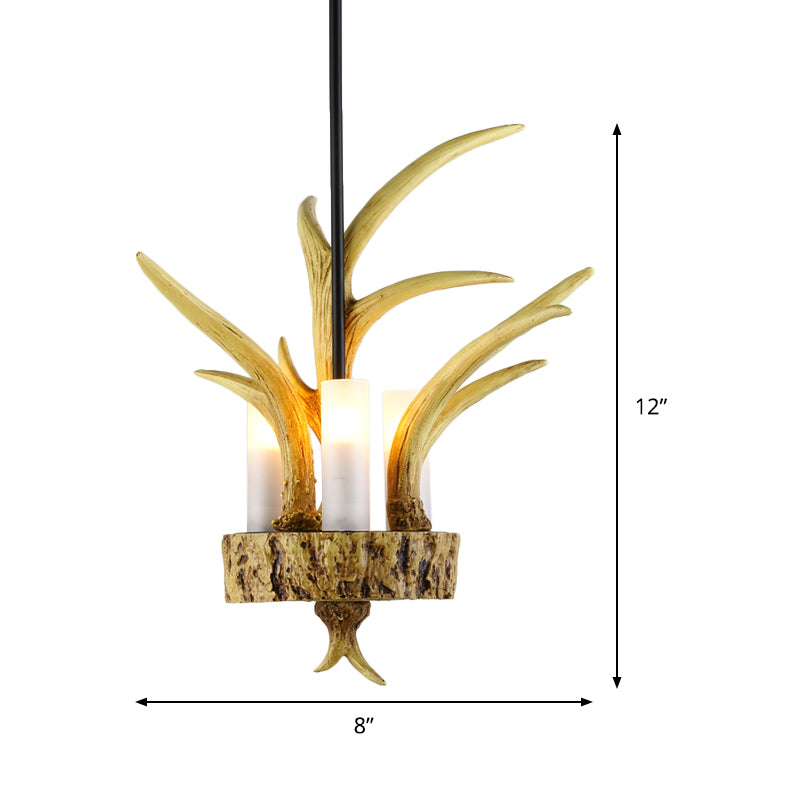 3 Lights Pendant Lighting Rustic Tube Resin Hanging Ceiling Light in Brown with Elk Design