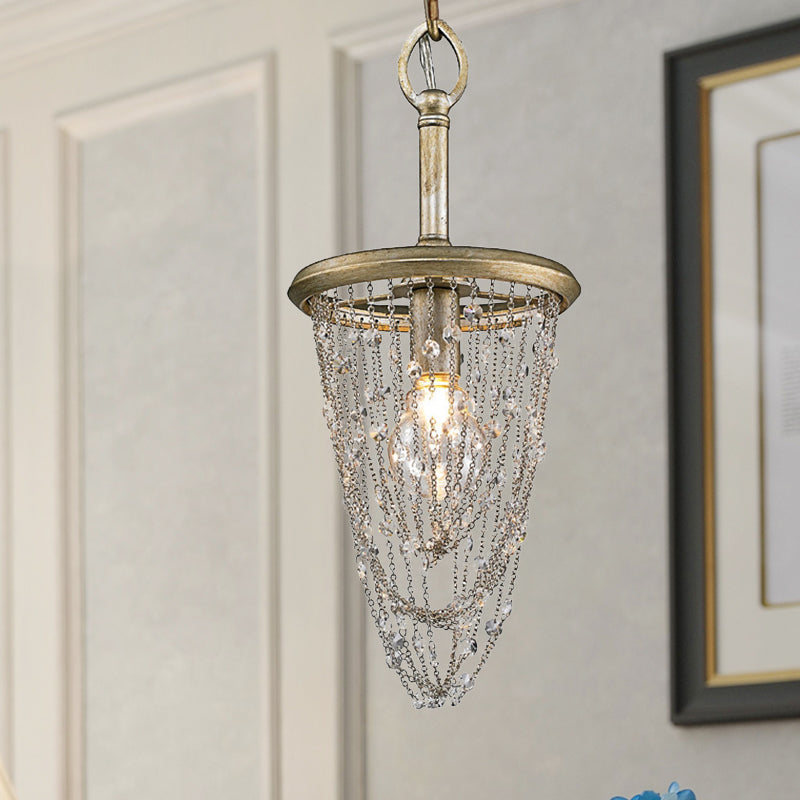 1 Light Round Pendant Lighting Traditional Brown Crystal Hanging Light Fixture for Corridor