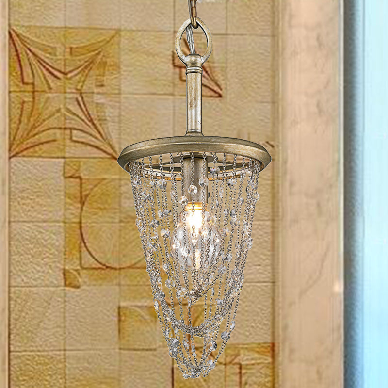 1 Light Round Pendant Lighting Traditional Brown Crystal Hanging Light Fixture for Corridor