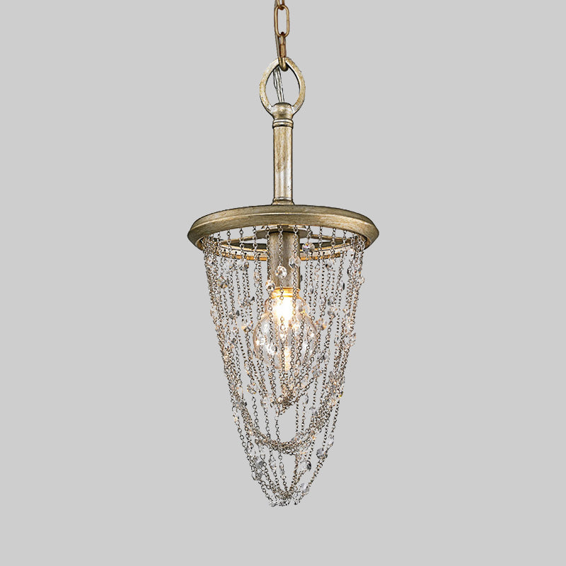 1 Light Round Pendant Lighting Traditional Brown Crystal Hanging Light Fixture for Corridor