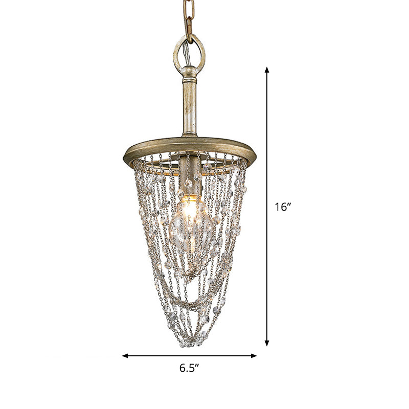 1 Light Round Pendant Lighting Traditional Brown Crystal Hanging Light Fixture for Corridor