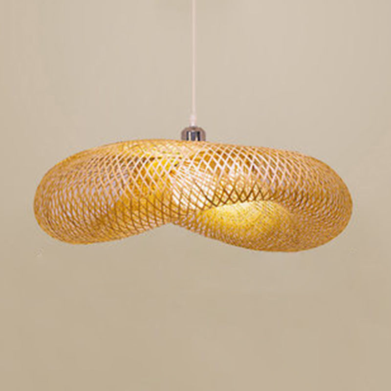 Éclairage pendentif en forme de chapeau beige Asie Asie Style Bamboo suspension suspendue