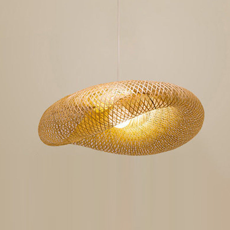 Éclairage pendentif en forme de chapeau beige Asie Asie Style Bamboo suspension suspendue