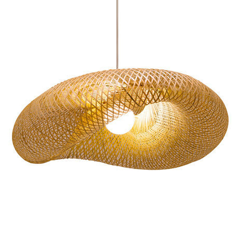 Éclairage pendentif en forme de chapeau beige Asie Asie Style Bamboo suspension suspendue