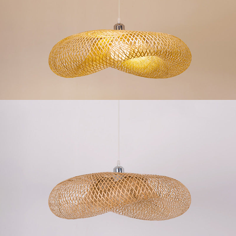 Éclairage pendentif en forme de chapeau beige Asie Asie Style Bamboo suspension suspendue