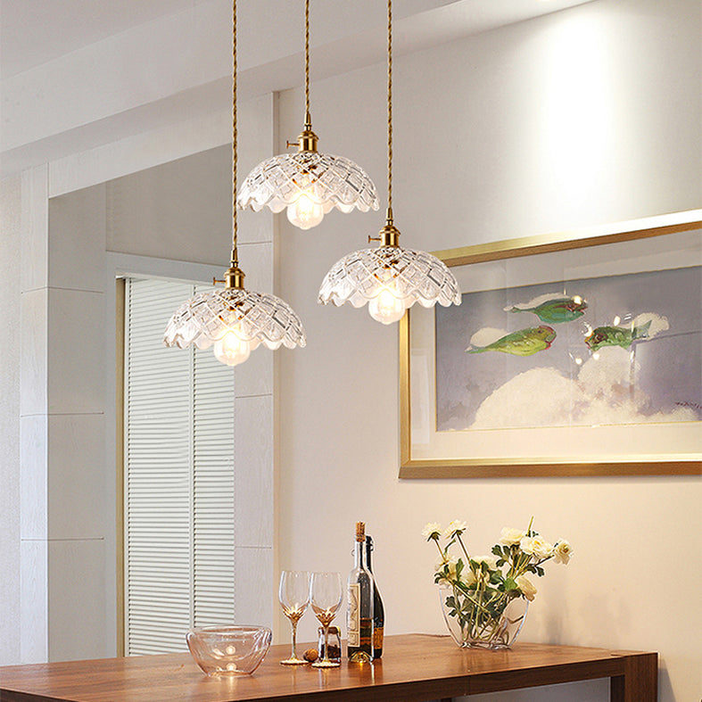 Floral Pendant Light Fixture Nordic Glass Dinning Room Hanging Light Fixture in Clear