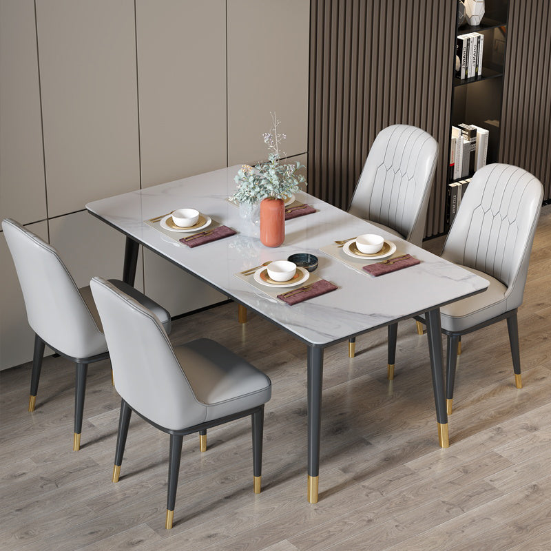 Minimalist Dining Table Rectangle Formal Dinette Set with Solid Wood Base