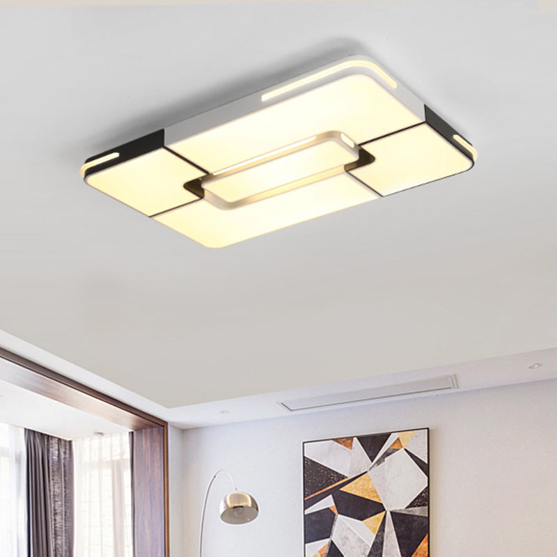 Plafoniera bianca quadrata/rettangolare Lampada da incasso moderna a LED in acrilico da 19,5"/35,5" per camera da letto, luce calda/bianca