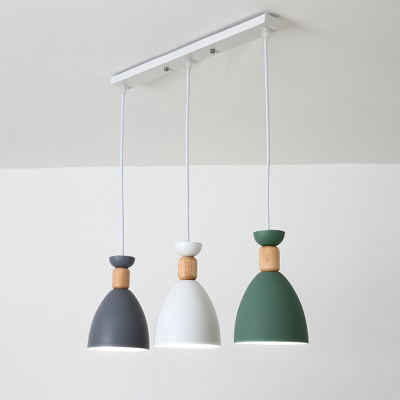 Macaron concis moderne suspension du dôme en bois de la lampe en bois avec nuance de fer laquée