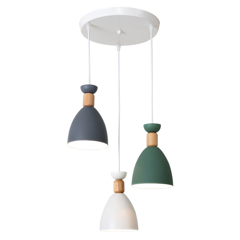 Macaron concis moderne suspension du dôme en bois de la lampe en bois avec nuance de fer laquée