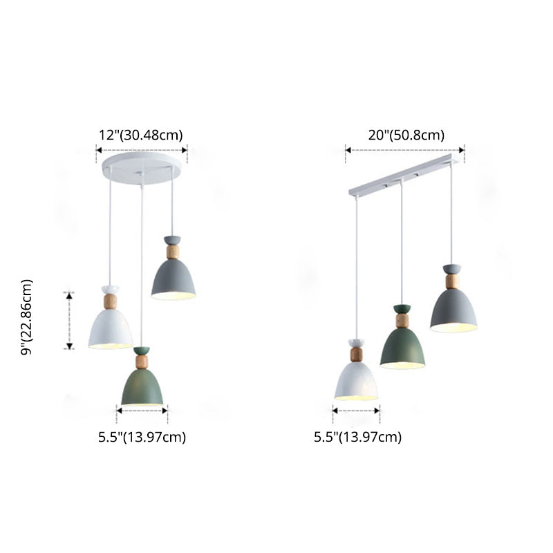 Macaron concis moderne suspension du dôme en bois de la lampe en bois avec nuance de fer laquée