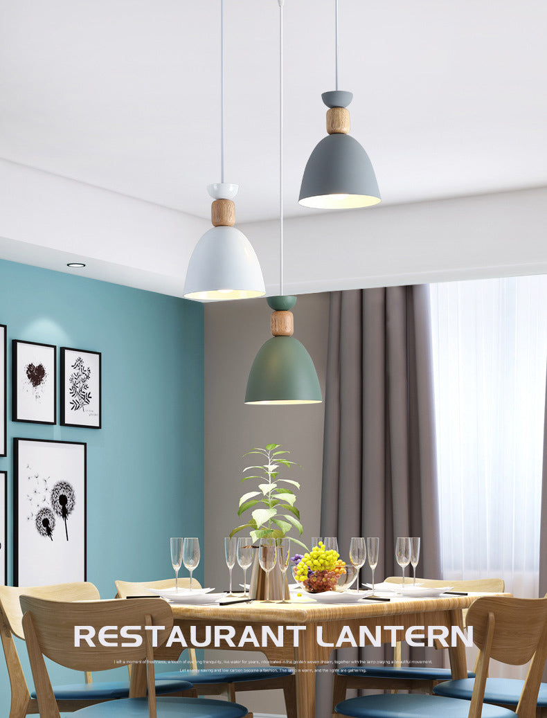 Macaron concis moderne suspension du dôme en bois de la lampe en bois avec nuance de fer laquée