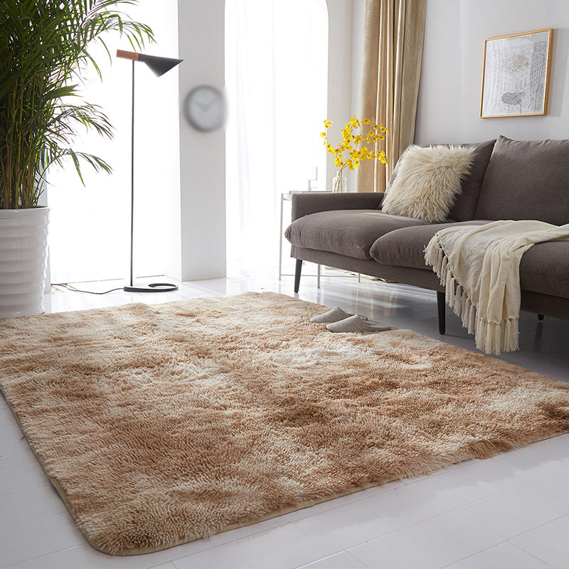 Contemporary Living Room Rug Plain Shag Area Carpet Polyester Stain Resistant Indoor Rug