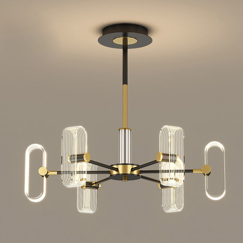 Modern Chandelier Ceiling Pendant with Acrylic Shade for Dining Room in Black and Gold