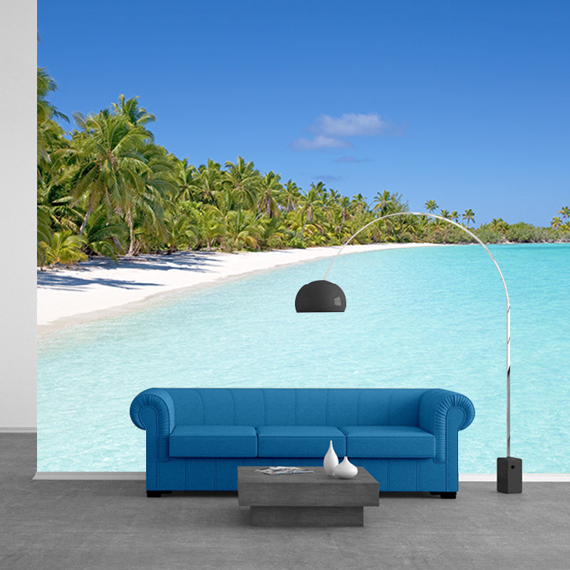 Tropical Style Blue Sandy Beach Wall Covering Waterproofing, Made to Measure