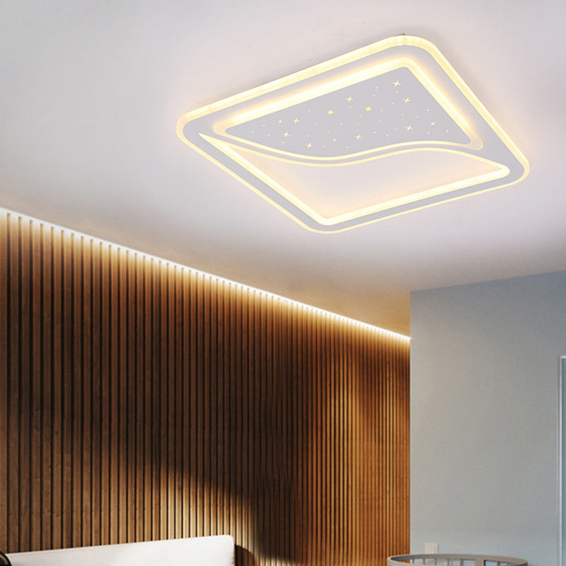 Lampada da soffitto a LED bianca quadrata/rettangolare 19"/35,5" W Design modernista con cielo stellato curvo in acrilico, illuminazione a incasso, luce calda/bianca