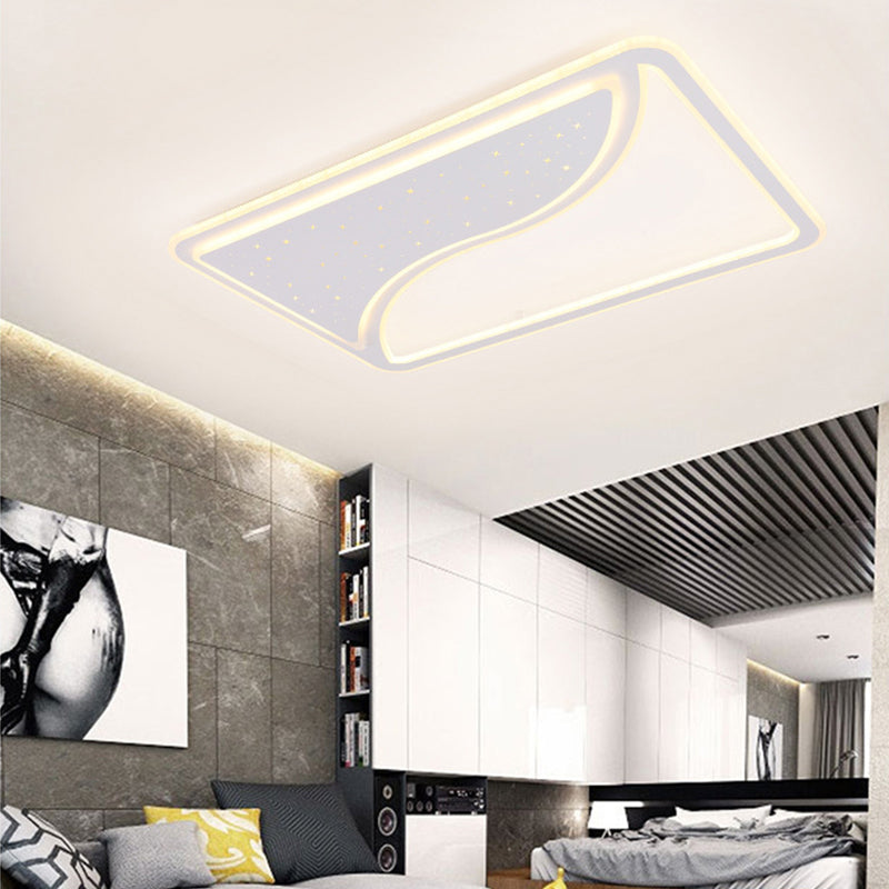 Lampada da soffitto a LED bianca quadrata/rettangolare 19"/35,5" W Design modernista con cielo stellato curvo in acrilico, illuminazione a incasso, luce calda/bianca