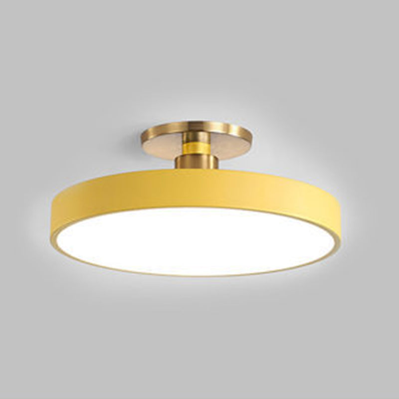 Modern Concise Circular LED Ceiling Light Wrought Iron Macaron Semi Flush Mount with Acrylic Shade