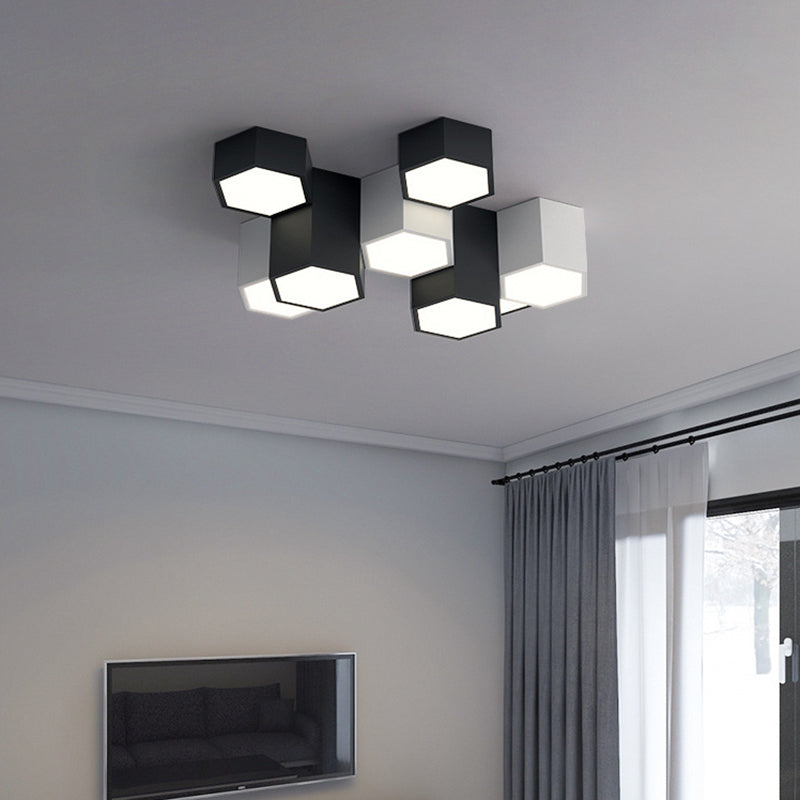 Acryl geometrische LED-inbouw in moderne eenvoud smeedijzeren plafondlamp in zwart en wit