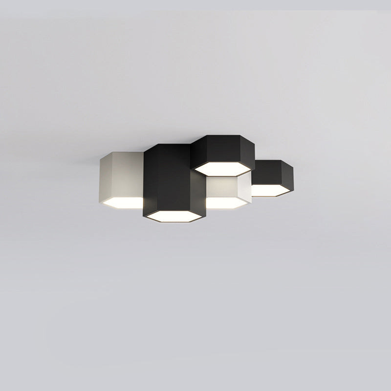 Acrylic Geometric LED Flush Mount in Modern Simplicity Wrought Iron Ceiling Light in Black and White