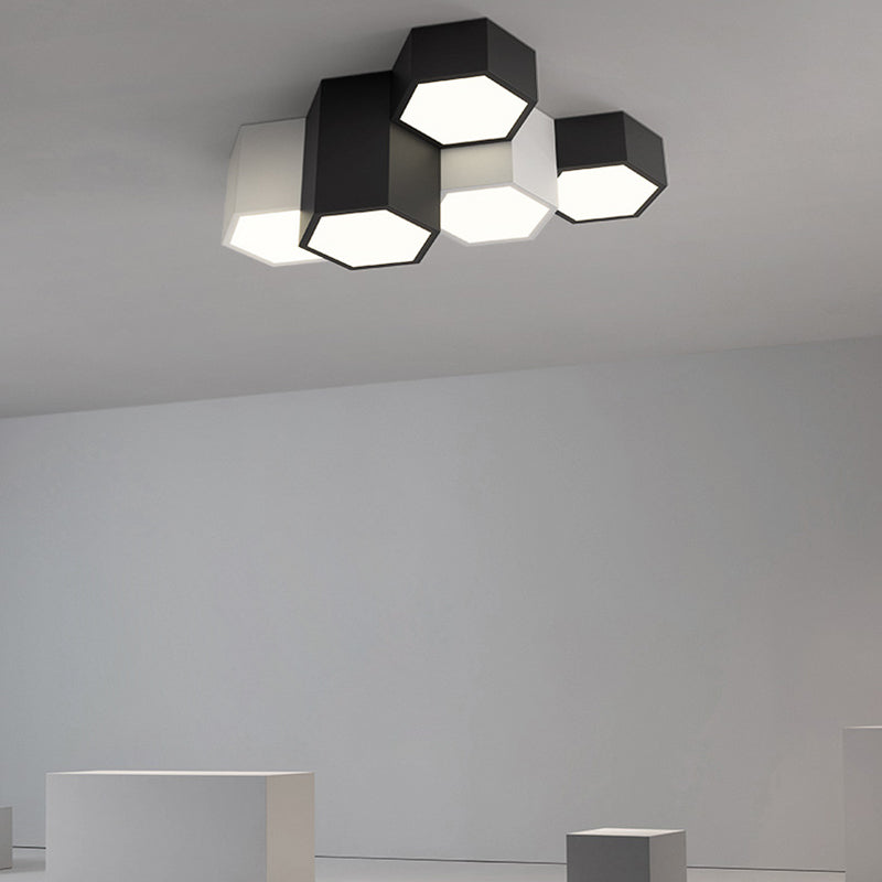 Acrylic Geometric LED Flush Mount in Modern Simplicity Wrought Iron Ceiling Light in Black and White