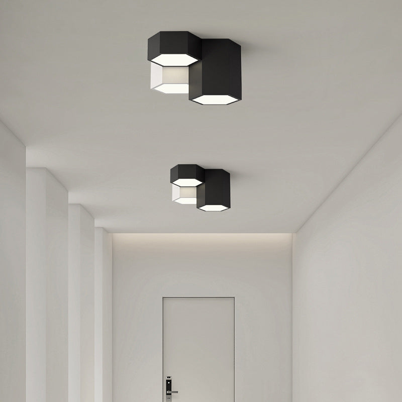 Acrylic Geometric LED Flush Mount in Modern Simplicity Wrought Iron Ceiling Light in Black and White