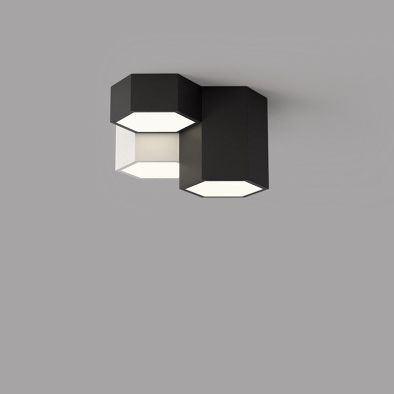 Acrylic Geometric LED Flush Mount in Modern Simplicity Wrought Iron Ceiling Light in Black and White