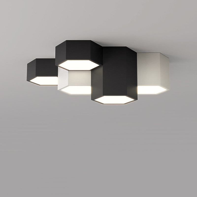 Acrylic Geometric LED Flush Mount in Modern Simplicity Wrought Iron Ceiling Light in Black and White