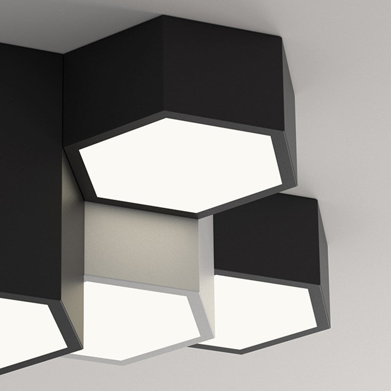 Acrylic Geometric LED Flush Mount in Modern Simplicity Wrought Iron Ceiling Light in Black and White