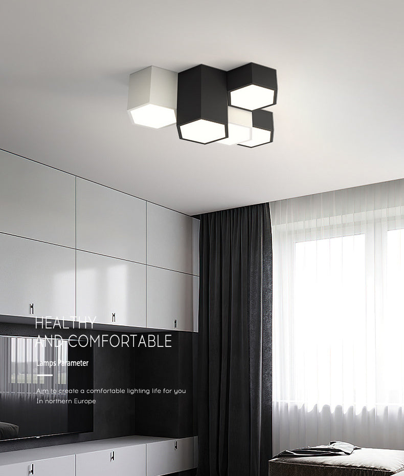 Acrylic Geometric LED Flush Mount in Modern Simplicity Wrought Iron Ceiling Light in Black and White