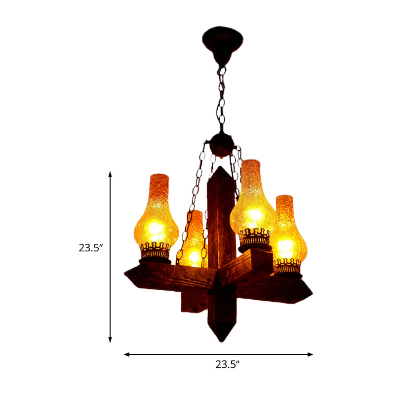 Amber Crackle Glass Vase Chandelier Lighting Farmhouse 5 Lights Dining Room Pendant with Metal Frame