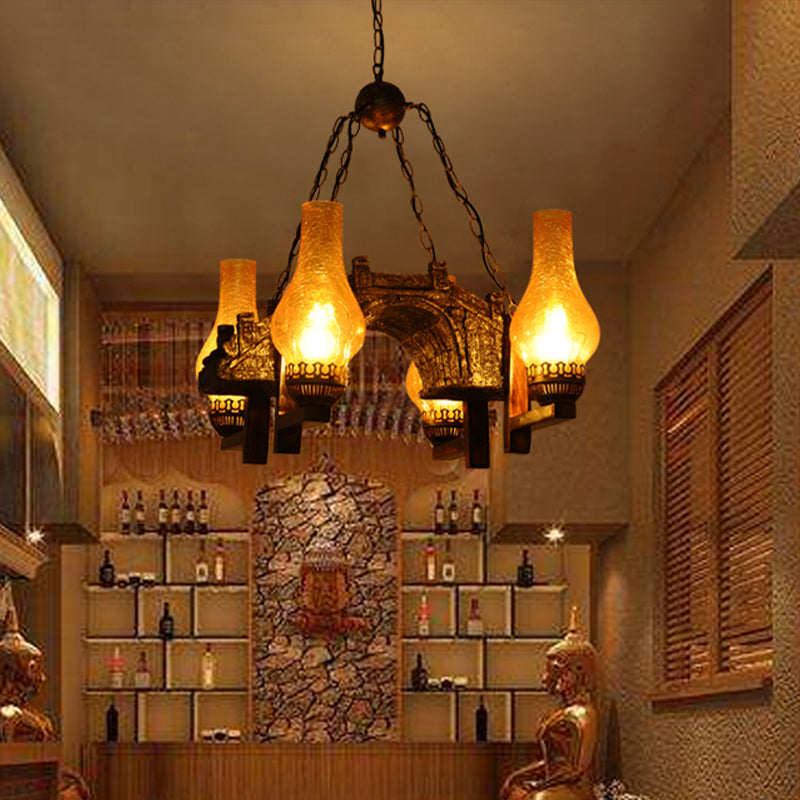 Vaso cucina lampadario a sospensione Light Vintage Amber Crackle Glass 4 Luci Bronzo Drop Drop Lampada