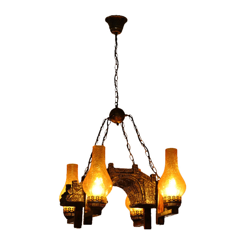 Vaso cucina lampadario a sospensione Light Vintage Amber Crackle Glass 4 Luci Bronzo Drop Drop Lampada