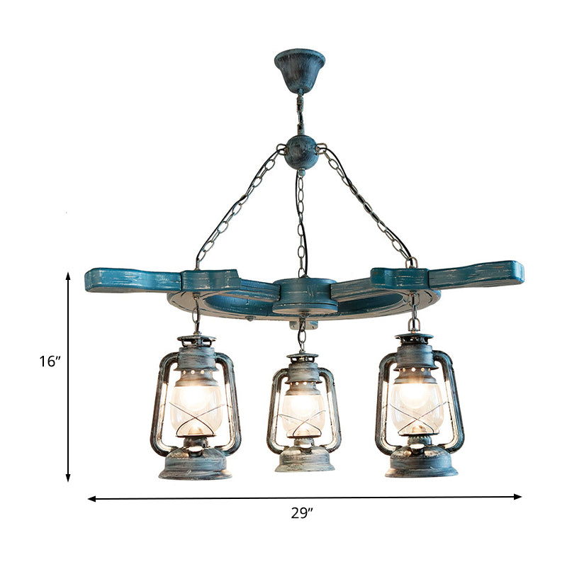 3 lichten woonkamer kroonluchter licht industriële blauwe hanger met kerosine heldere glazen schaduw