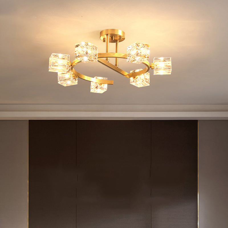 Vierkante semi -spoelmontage verlichtingsbeveiliging kristal moderne spoelbevestiging plafondverlichting armaturen voor slaapkamer