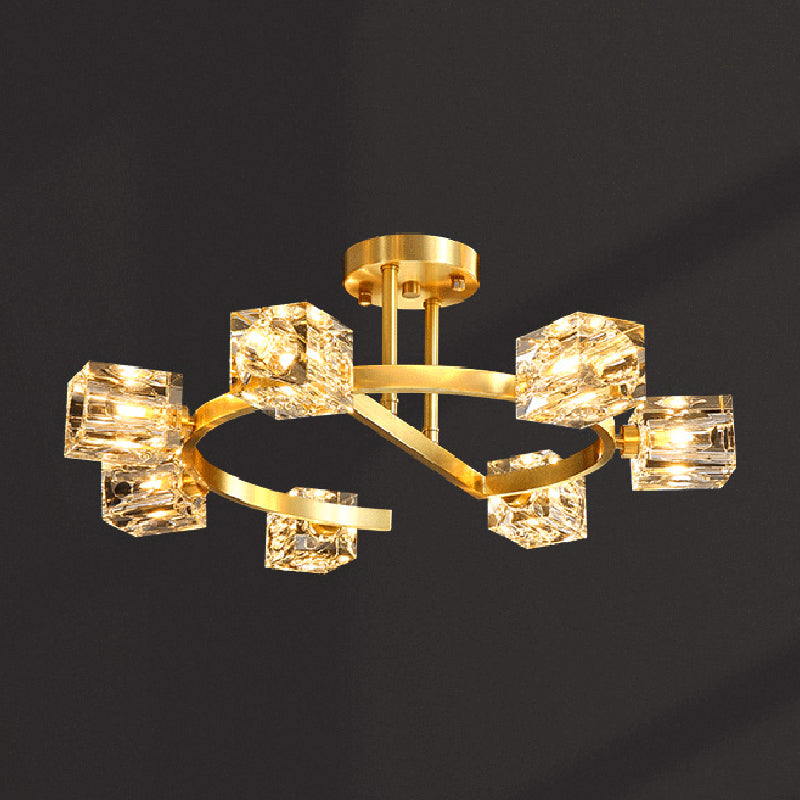 Square Semi Flush Mount Light Fixture Crystal Modern Flush Mount Ceiling Light Fixtures for Bedroom