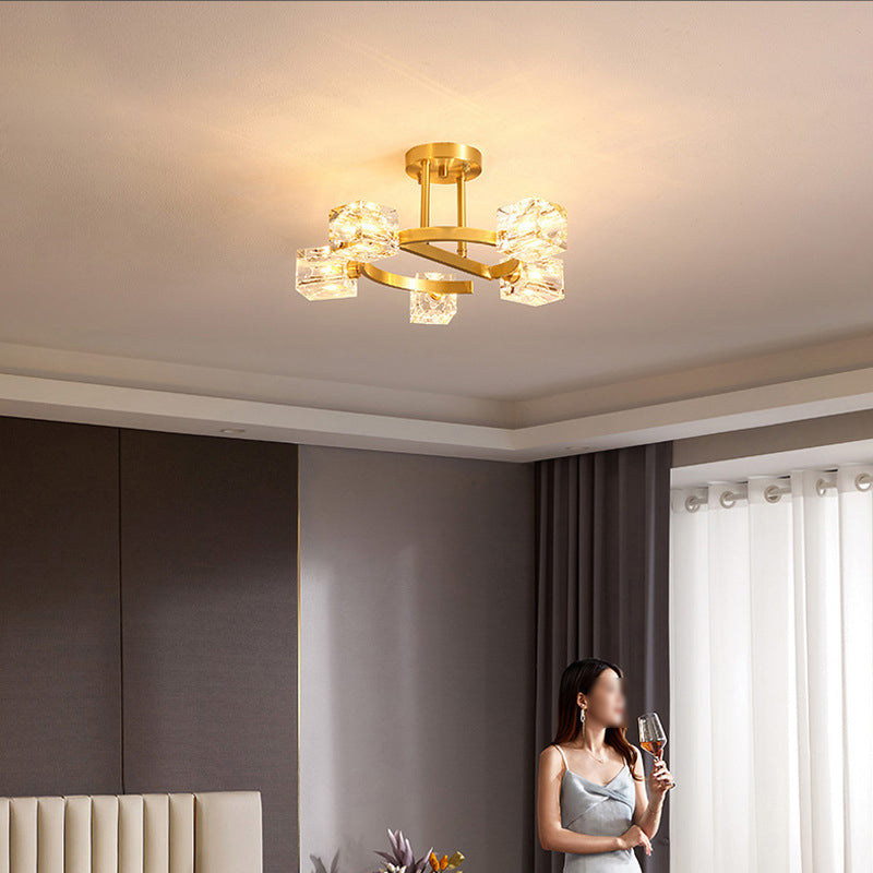 Square Semi Flush Mount Light Fixture Crystal Modern Flush Mount Ceiling Light Fixtures for Bedroom